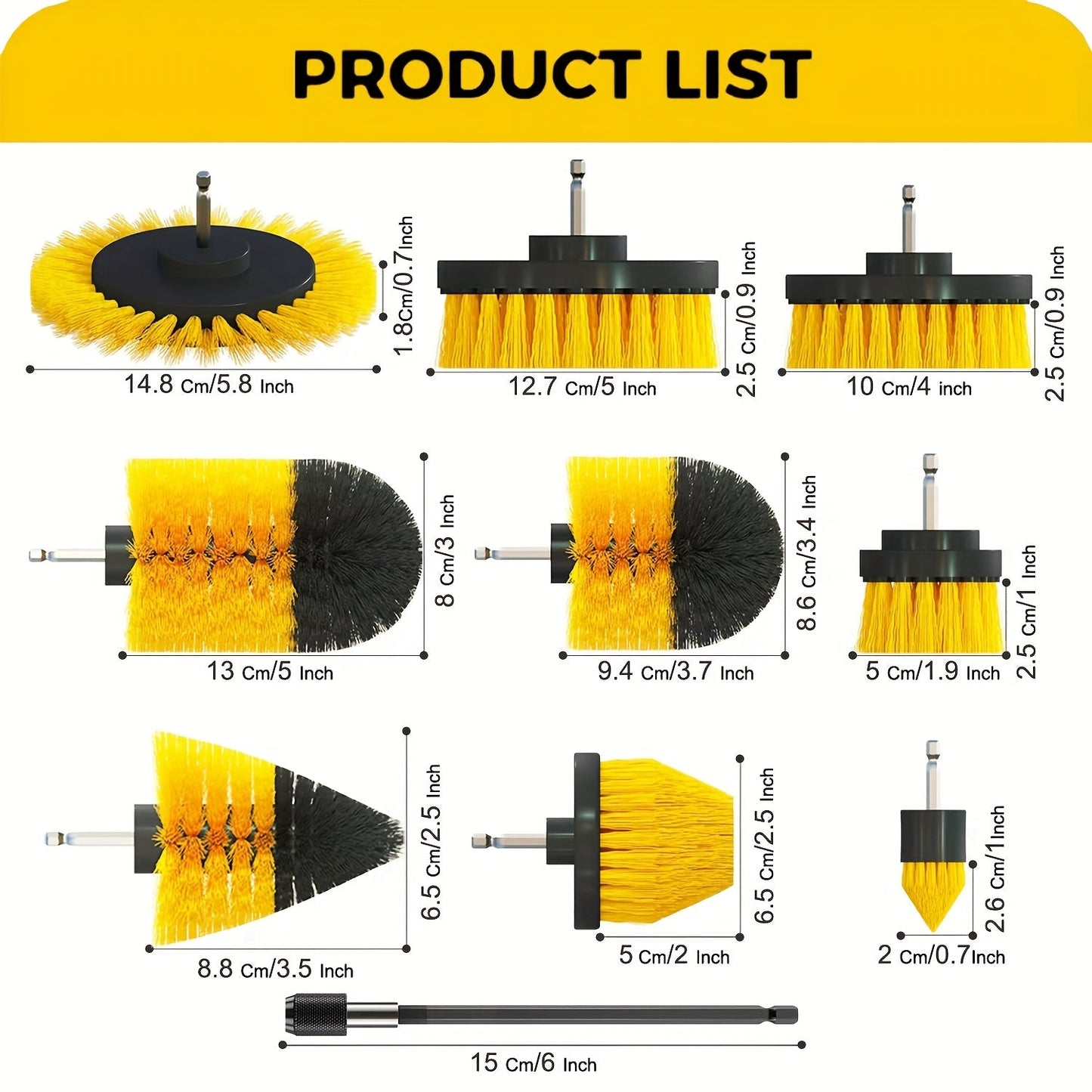 Set of 15 Drill Brush Attachments, includes Multi-Purpose Scrub Pads and Buffing Pads, Power Scrubber with Extension. Perfect for Car Polishing, Cleaning Supplies, and ideal for use in Living Room, Bedroom, Bathroom, Toilet, Kitchen, and Patio. No