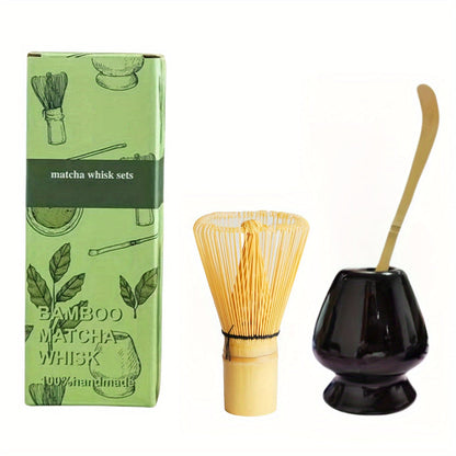 Complete Set of Traditional Japanese Matcha Tools - Includes Bamboo Whisk, Ceramic Spout, and Scoop - Ideal for Holiday Season