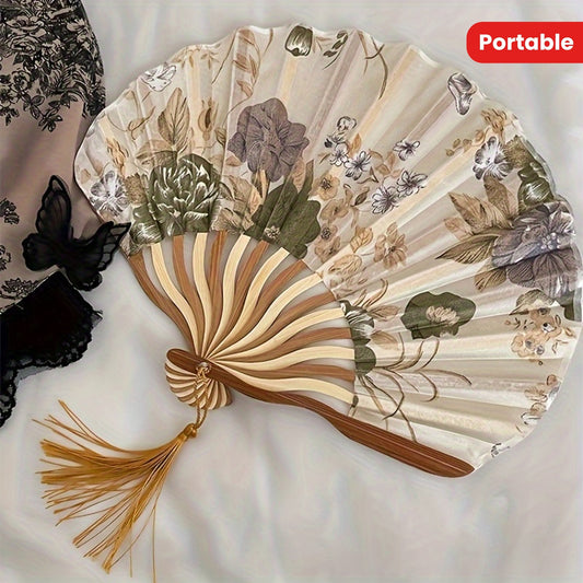 Classic Chinese Style Handheld Fan with Vintage Ink Painting, Elegant Tassel, and Portable Design. Perfect for Summer Cooling, Traditional Decoration for both Men and Women.