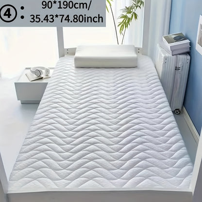 Mattress pad, 6-8cm thick, high elastic, breathable, non-slip, foldable, spot-clean, 100% polyester, woven fabric, 200-250gsm. Pillow not included.