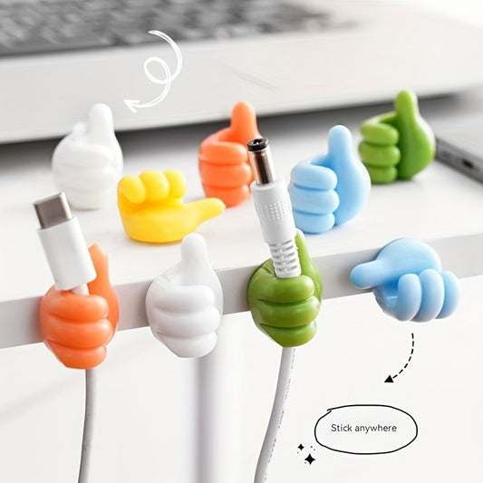 Set of 10-50 Plastic Wall Mounted Cable Storage Racks with Thumb-shaped Hooks for Earphones, Chargers, Keys; ideal for organizing desktops, offices, bedrooms.