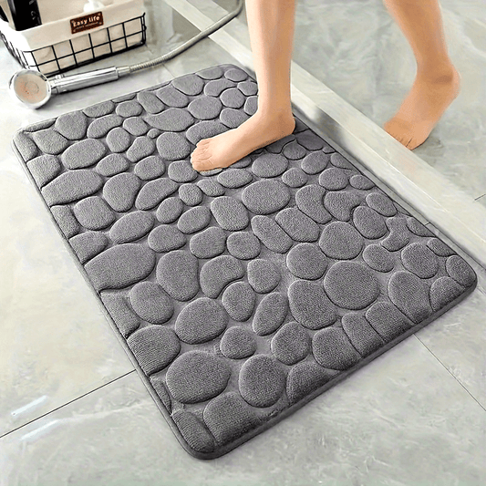 Polyester Pebble Stone Bath Mat, Soft and Comfortable Non-Slip Absorbent Rug for Bathroom, Entrance Door Floor Pad without Scent