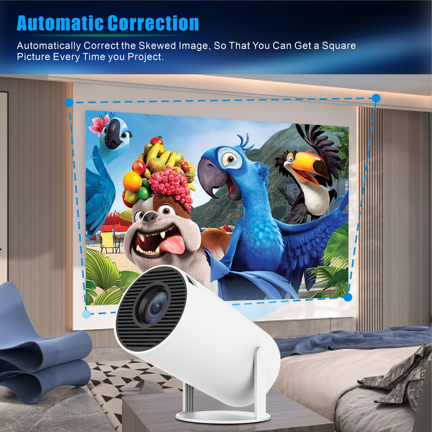 HY300 Pro Projector Andro 11.0 4K Ultra Clear, Portable 200ANSI Wireless Home Cinema, 180° Projection, Multi-angle Adjustment.