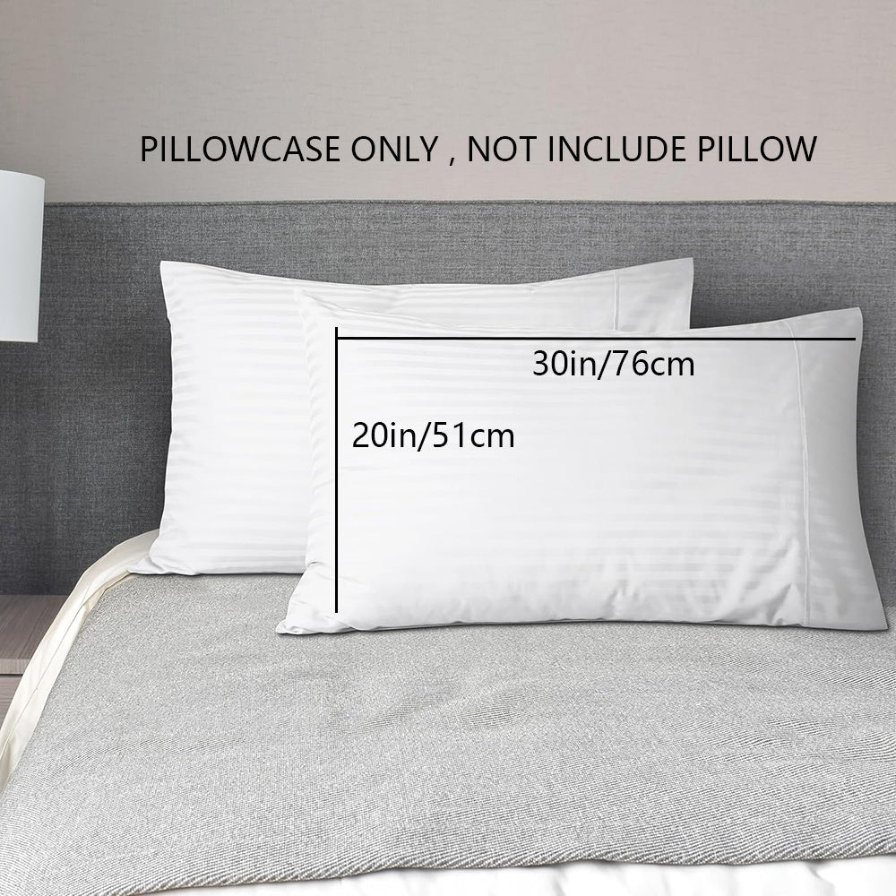 A pair of striped pillowcases made from soft, breathable woven polyester. These pillowcases are machine washable and have a sanded finish for added comfort. They do not include a pillow insert and are made from non-printed lightweight fabric with a 90gsm