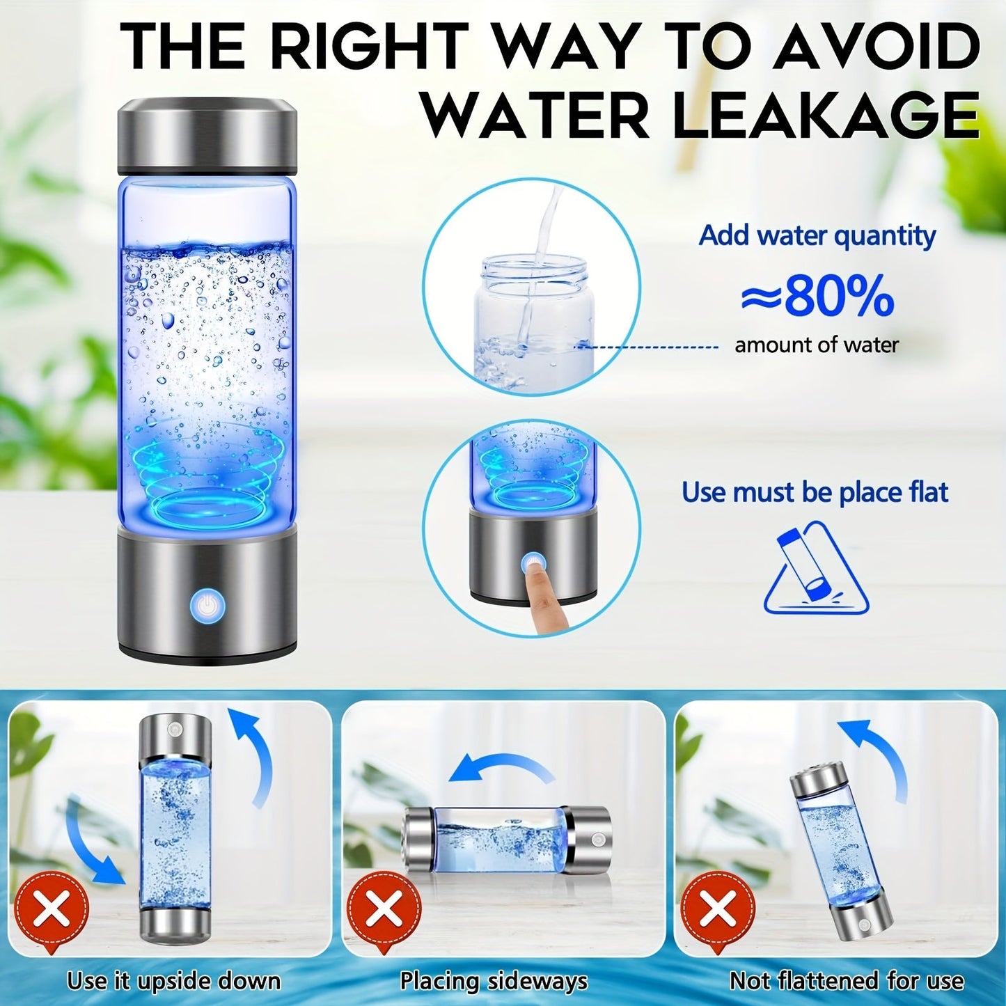 New and Improved Portable Hydrogen Water Bottle with 1000mAh battery, Rechargeable Hydrogen-rich Water Cup, Generates Hydrogen Gas in 3 Minutes, Perfect for Home, Office, Travel, and Fitness. Includes Soda Water Machine Accessories.