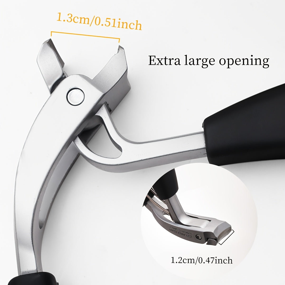 Professional G31 nail clippers with stainless steel blade, wide opening, and curved cuticle trimmer. Ideal for thick toenails, suitable for men and elderly.