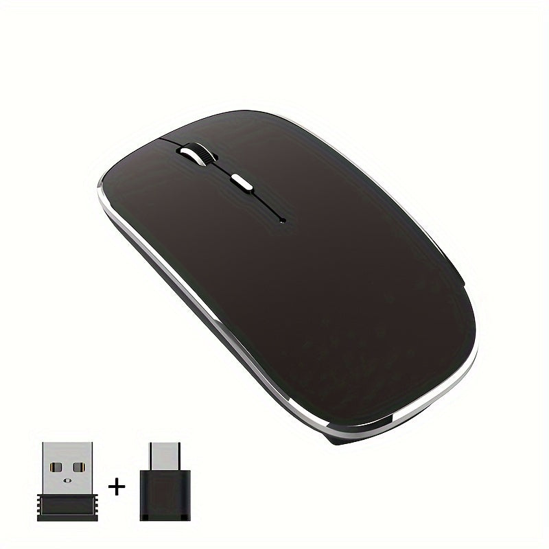 1pc Type-C Rechargeable Wireless Mouse with 2.4G Dual Receiver, Silent Operation, Durable Plastic Build, Long-Lasting Battery - Compatible with Multiple Devices