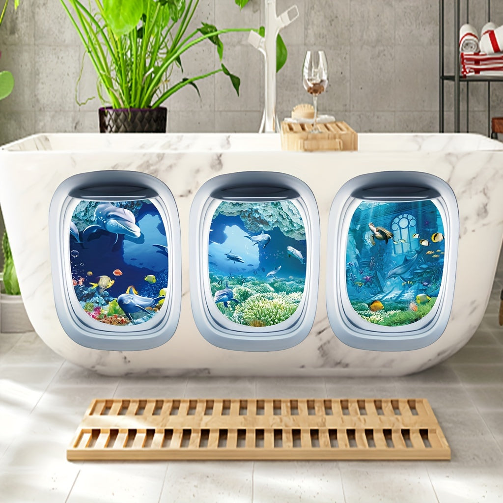 3 Marine Life Print Bathtub Appliques, Waterproof Stickers for Non-slip Bathtub, Removable Wall Decals for Bathroom Decor.