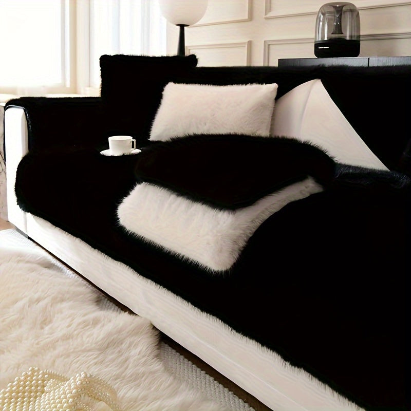 French thickened plush sofa slipcover protects furniture from scratches and adds style to any room.