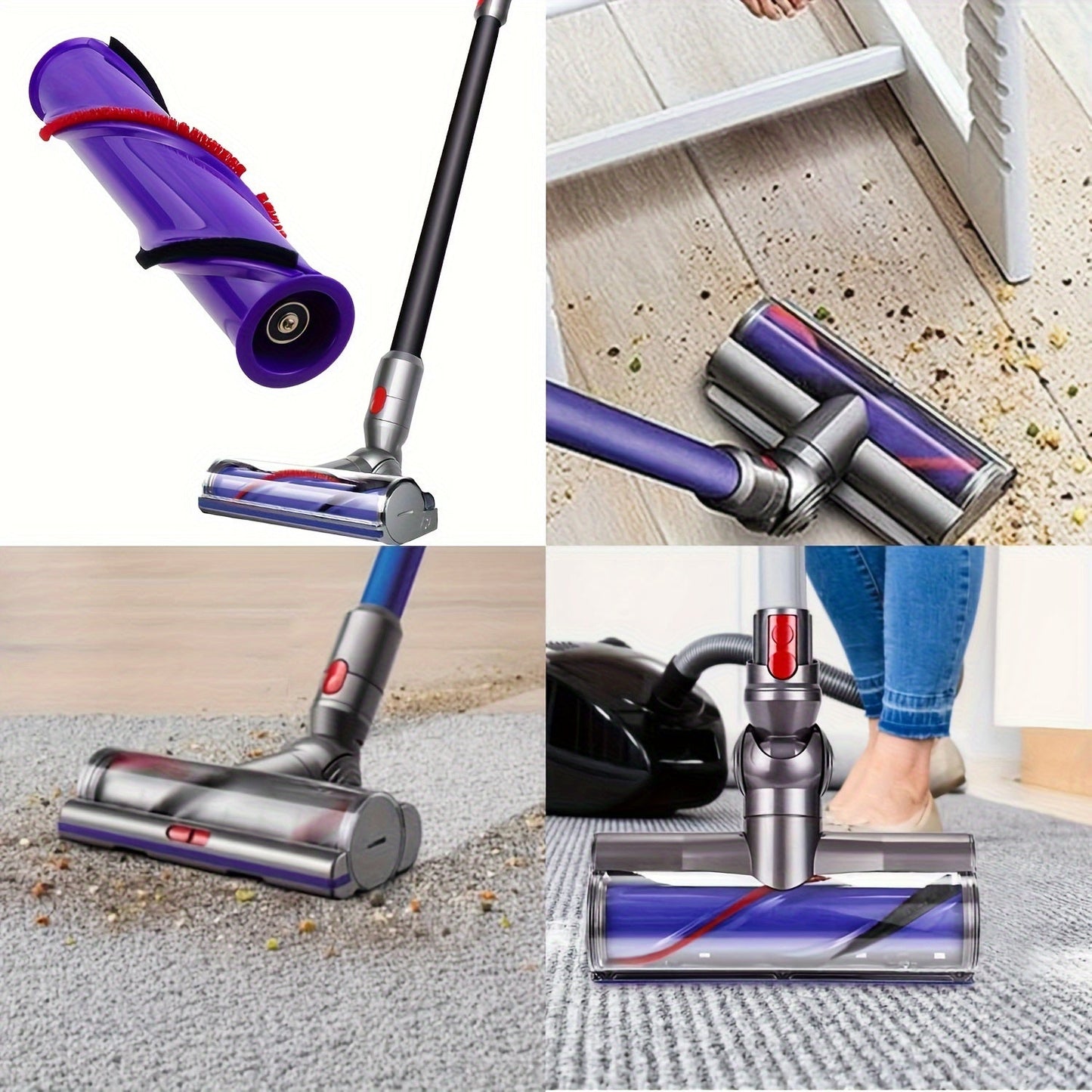 Replacement Roller Brush for Dyson V10 Cordless Vacuum in Durable Purple - Compatible with 3-Prong Drive, Featuring Easy-Attach Design and Red Bristles for Effective Floor Cleaning. Perfect for Cordless Vacuum Cleaner.