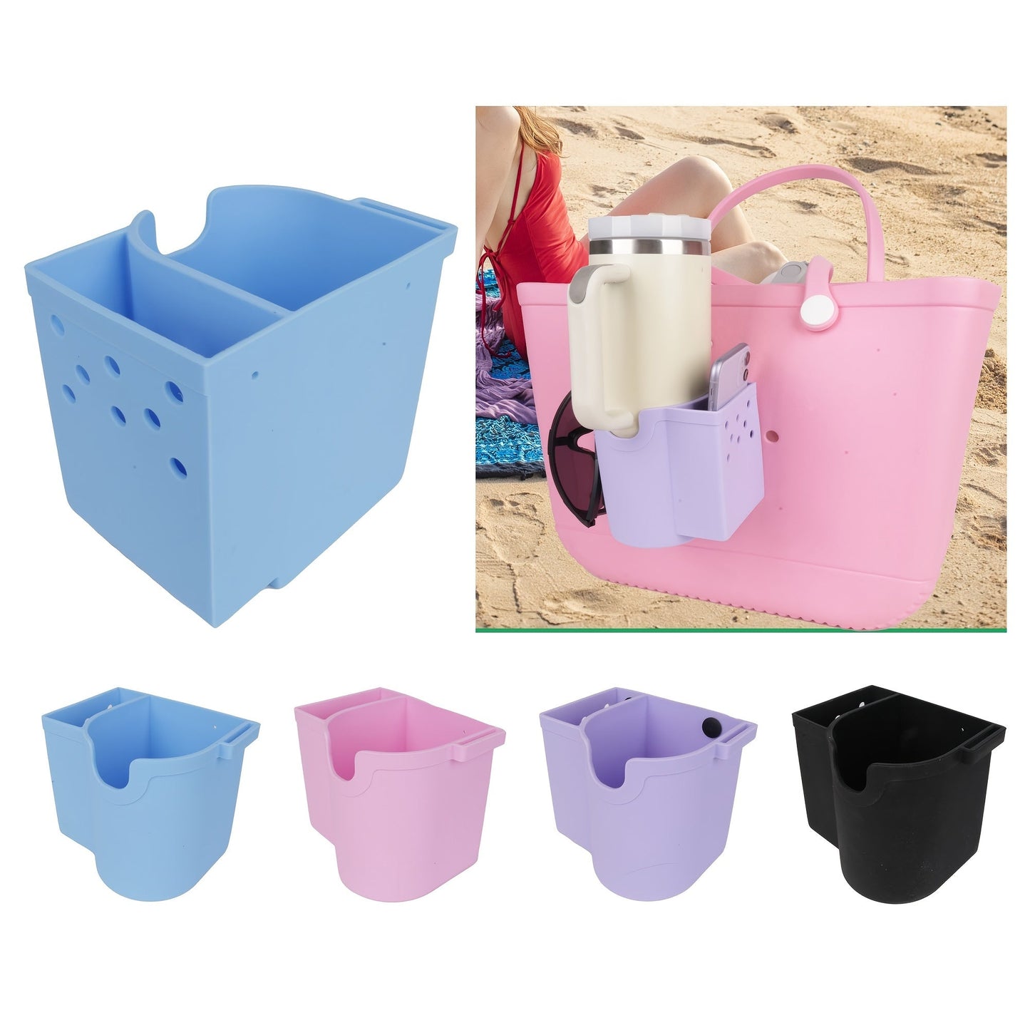 Accessories for your beach bag include a water cup holder, hole bag cup holder, and mobile phone storage bag.