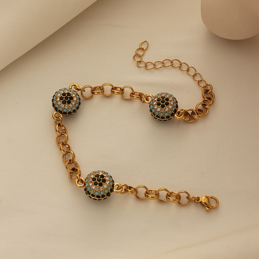 Stylish Evil Eye Bracelet with Rhinestones made of Elegant Golden-Plated Copper Alloy - Ideal for Casual Outfits & Vacations