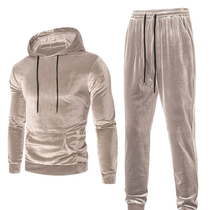 Velour hoodie and pants set for men, perfect for fall and winter.