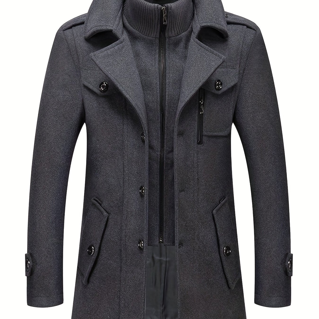 Double collar plus size men's jacket with faux pockets for autumn/winter