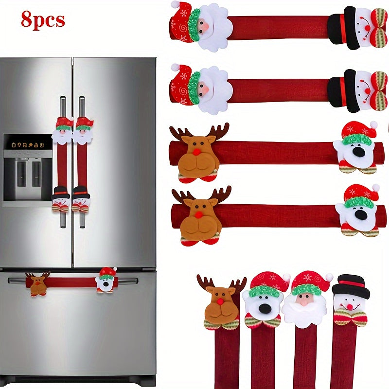 Get ready for the holidays with this set of 4 or 8 Christmas kitchen appliance handle covers featuring Santa and Snowman designs. These protective gloves are perfect for covering refrigerator, microwave, oven, and dishwasher doors. Add a festive touch to