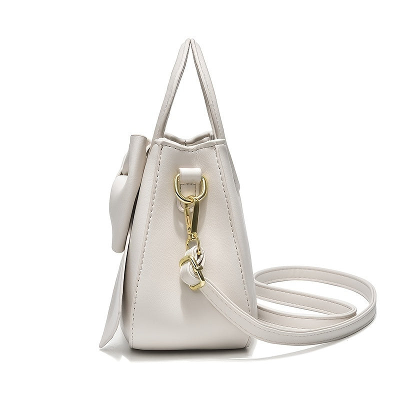 Solid color bow zipper small bag for ladies