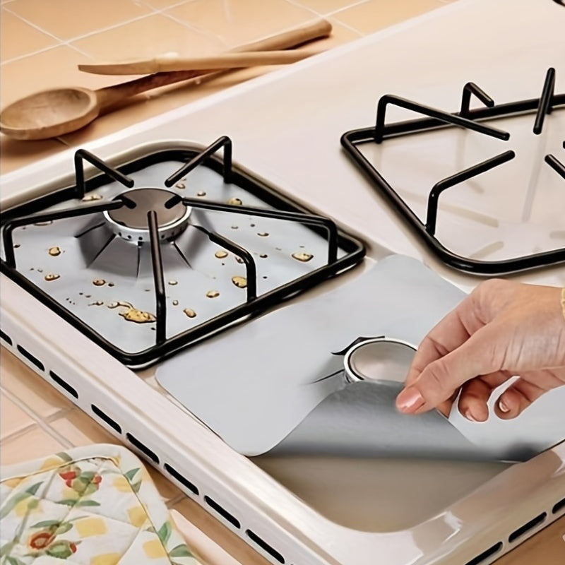 Pack of three reusable gas stove burner protector pads, with a thickness of 0.15mm. These pads are non-slip, BPA & BPS free, easy to clean kitchen accessories that require no electricity.