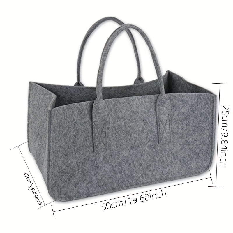 Two durable felt firewood carrier bags, perfect for storing wood at home or on the go. These portable totes are perfect for both indoor and outdoor use. Featuring a stylish firewood basket design and sturdy handle for easy carrying.