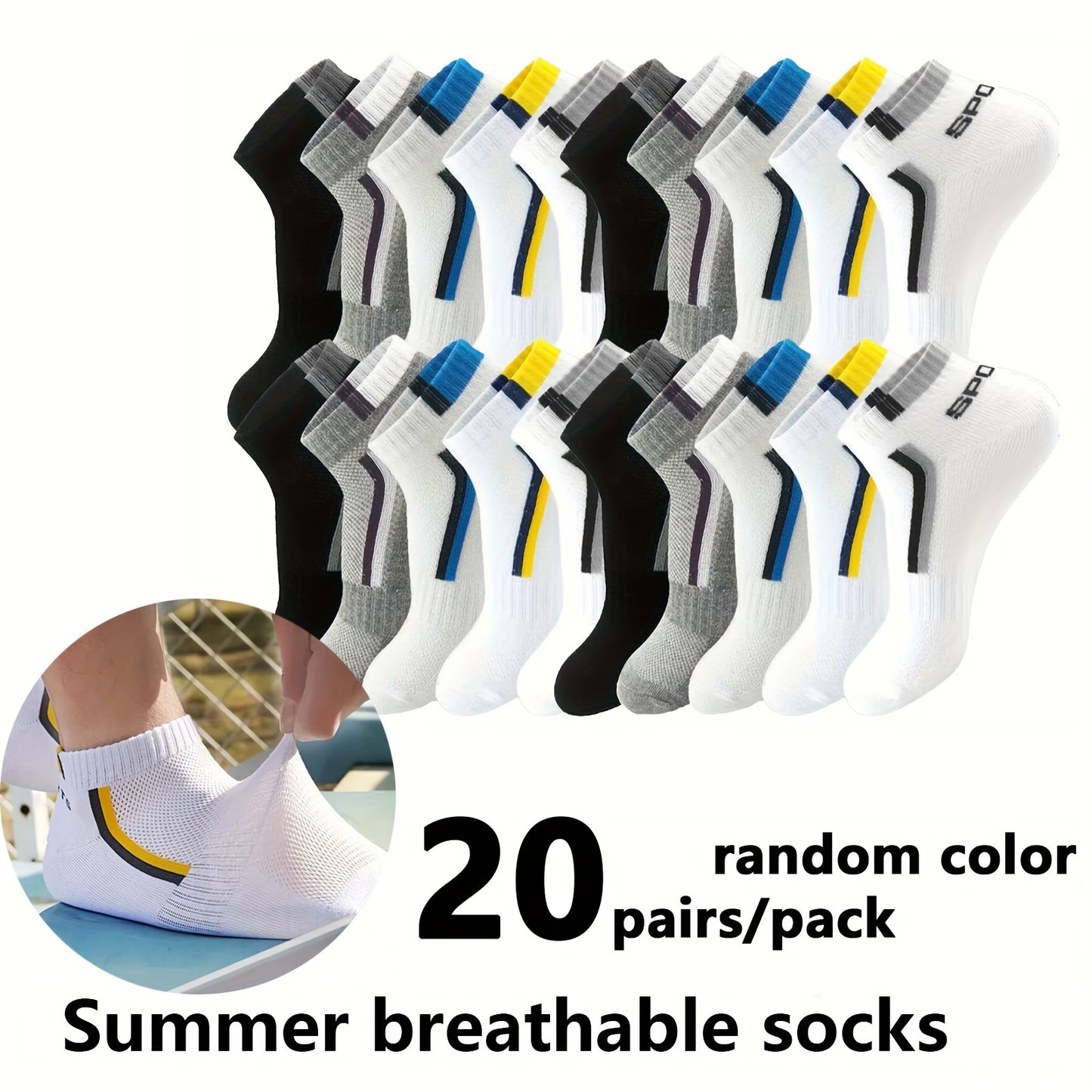 Spring/Summer Thin Breathable Men's Short Socks in 10/20/30 Pairs, Comfortable for Casual Travel