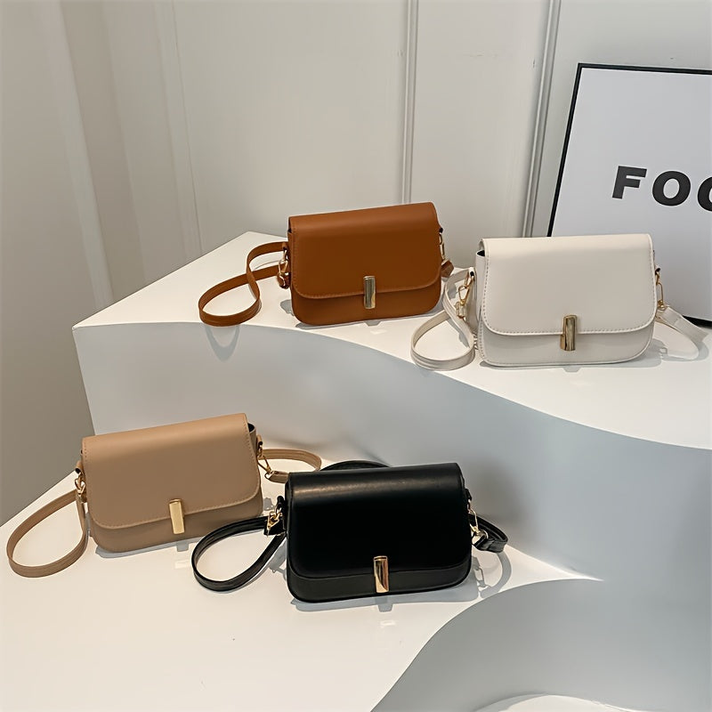 Casual PU crossbody bag for women with adjustable strap, solid color, turn-lock closure, lightweight handbag with French stick lock design at origin Baigou.