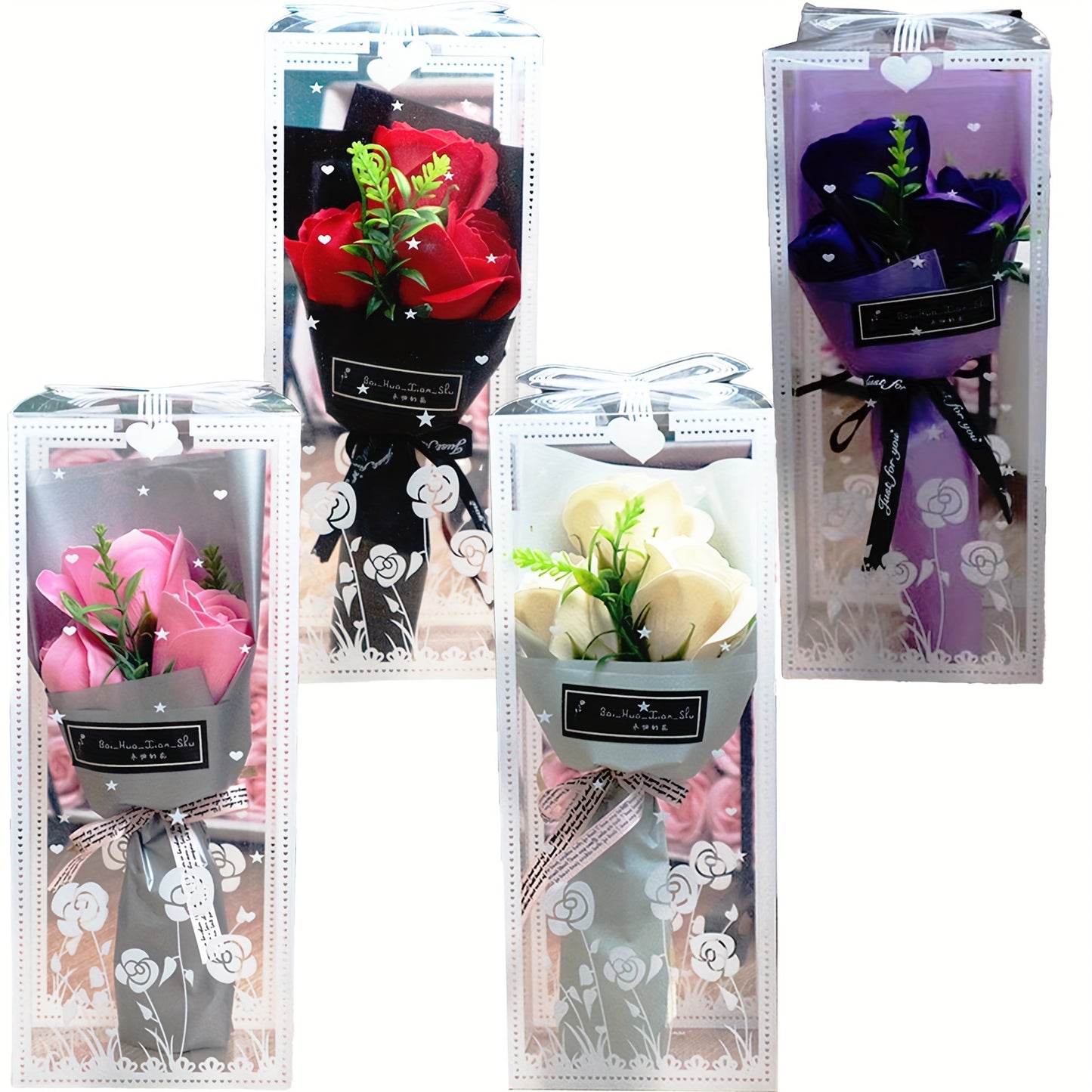 3 sets of artificial rose bouquets and a preserved red flower gift box make a unique gift for Valentine's Day, Mother's Day, Thanksgiving, birthdays, and anniversaries.