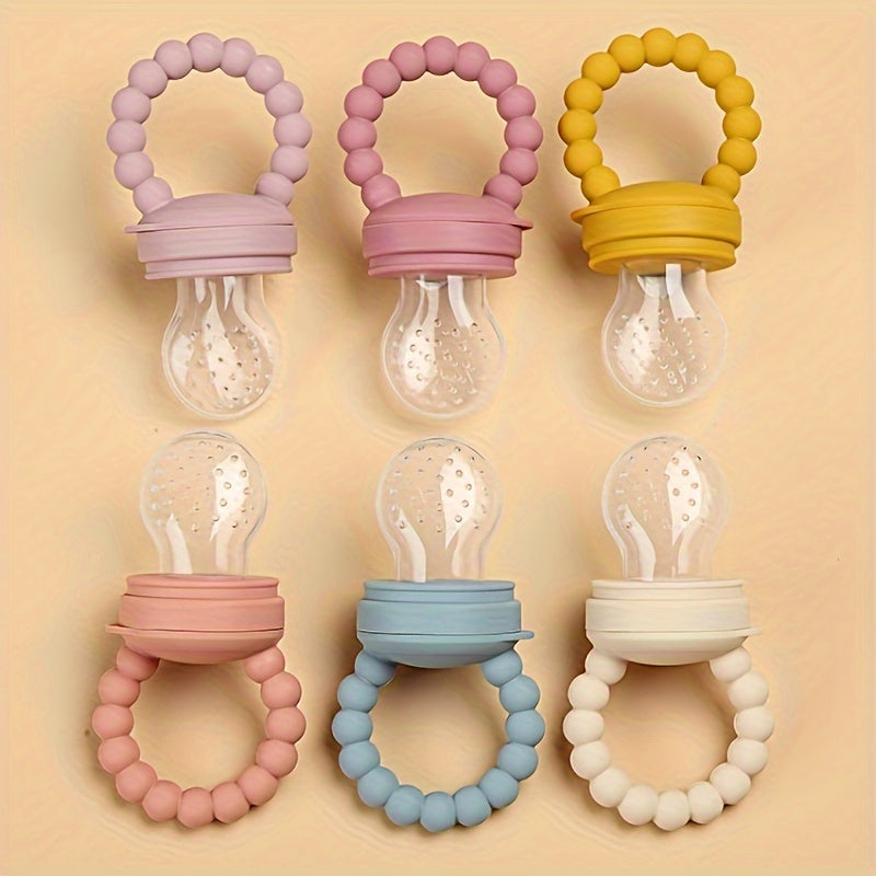 Get your hands on the PanLynner Silicone Teething Pacifiers, perfect for babies aged 0-3 years! This set includes 3 fruit and vegetable feeders with handles. It's advised to hand wash these food-grade teethers. They make an ideal gift for Christmas