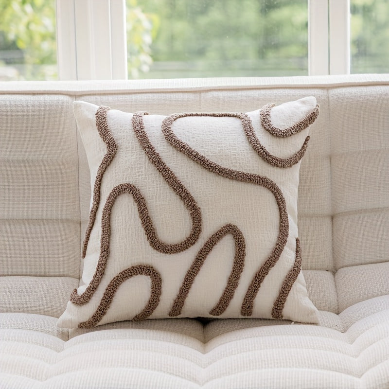 Bohemian style throw pillow cover made of soft plush chenille with reversible geometric stripe pattern, hand washable, zipper closure, polyester material, for home sofa patio bench decor. Insert not included.