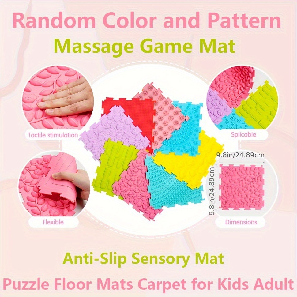 Set of 8 Play Mats, Interlocking Tiles for Sensory Massage Game, Suitable for Ages 0-8, Waterproof and Non-Toxic Rubber Floor Puzzle Mat, Perfect for Indoor or Outdoor Play Area.