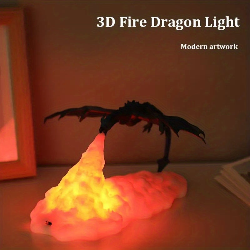 3D printed Fire Dragon Lantern, USB rechargeable table lamp, ideal for bedrooms and living rooms as a small holiday gift.