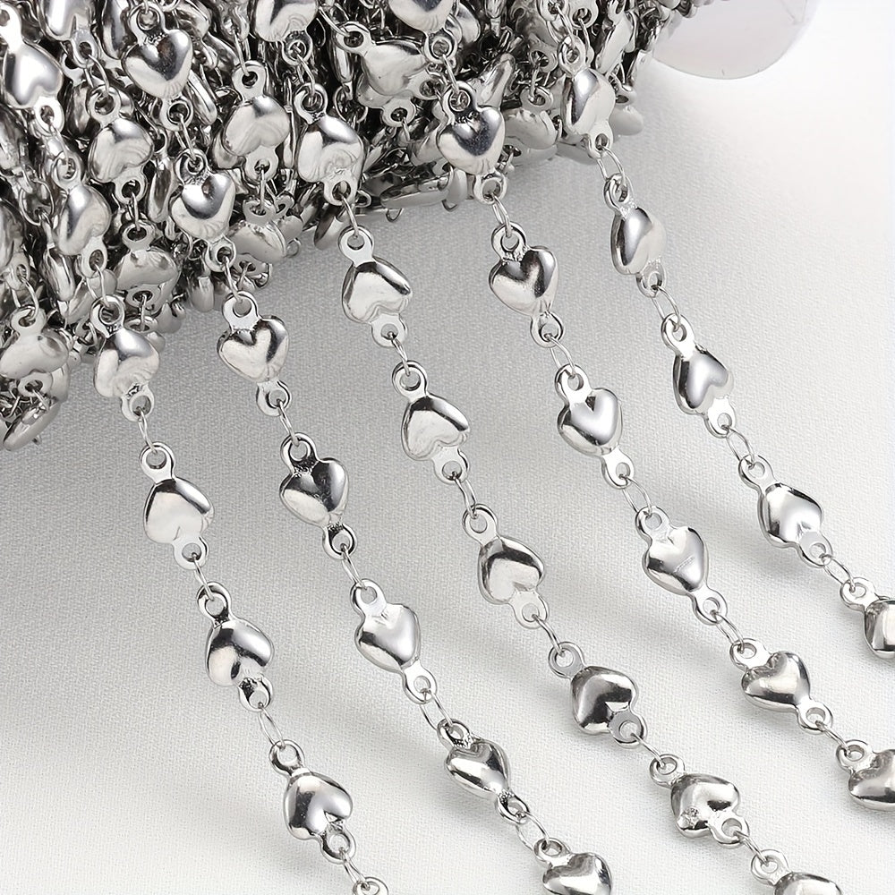 Heart Beads Stainless Steel Chain, 1 meter long (39.37 inches), ideal for jewelry making