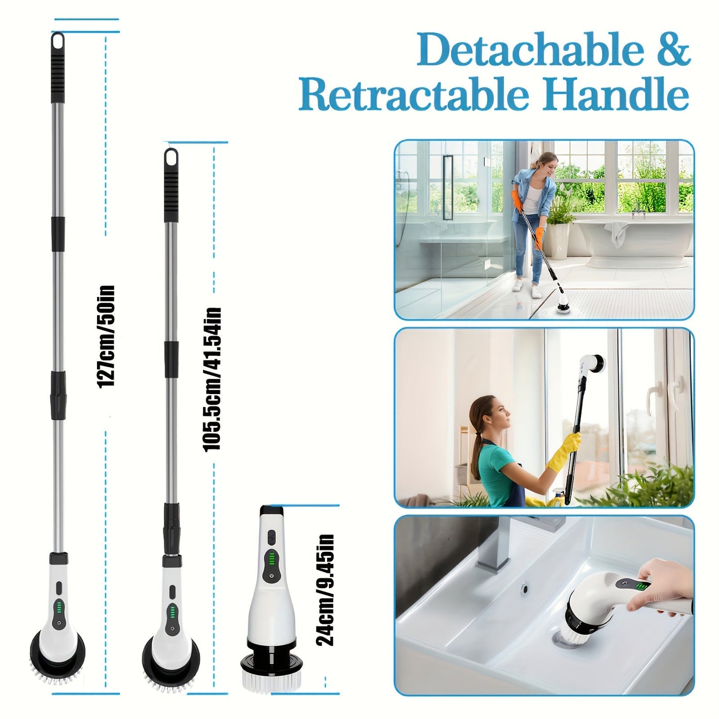 Get ready for the IAGREEA Electric Cleaning Brush! This rotary floor scrubber comes with 6 replaceable brush heads, an adjustable extension handle, and cordless 360-degree cleaning for your bathroom, bathtub, and tiles. Say goodbye to dirt and grime with