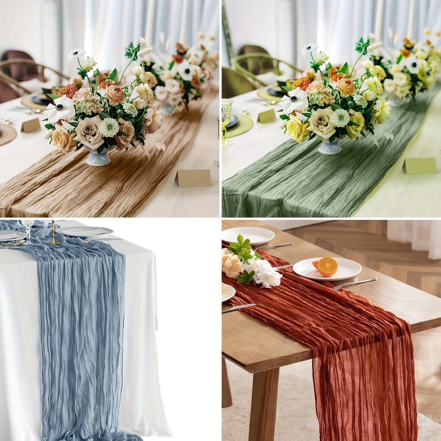 Set of 5 handmade polyester table runners, ideal for weddings and special events