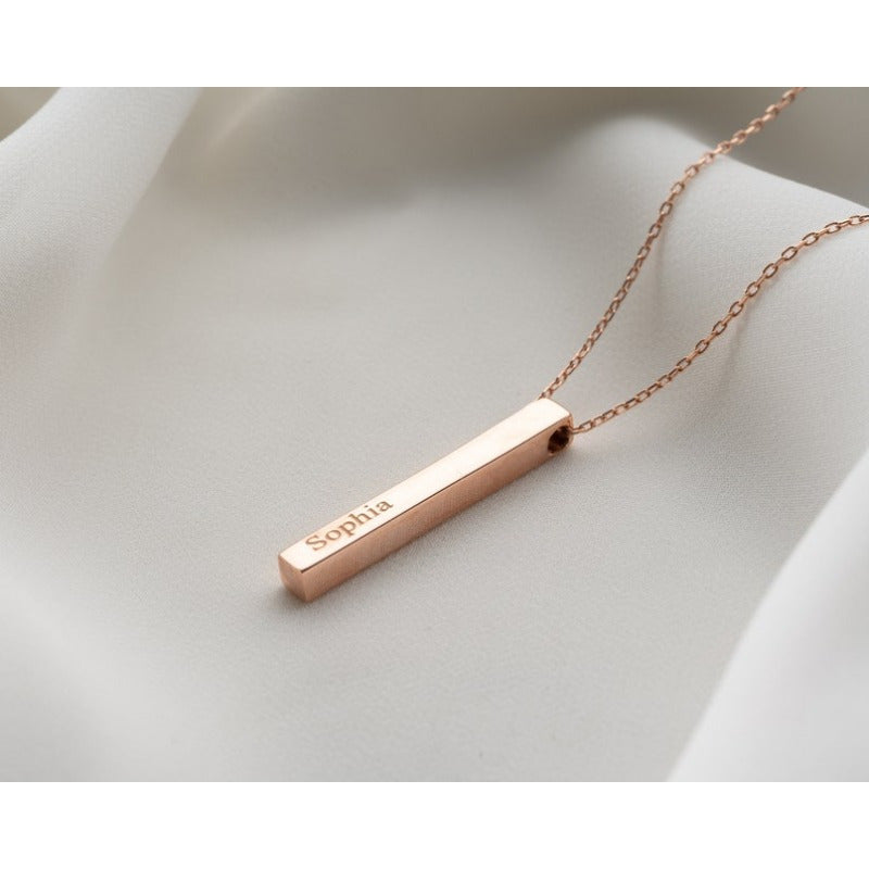 Custom 4-Sided Bar Necklace for Women, Made of 18K Gold Plated Stainless Steel, 3D Personalized Name Pendant, Chic & Elegant Design, Perfect for Everyday or Special Occasions, Great Christmas Present for Mom