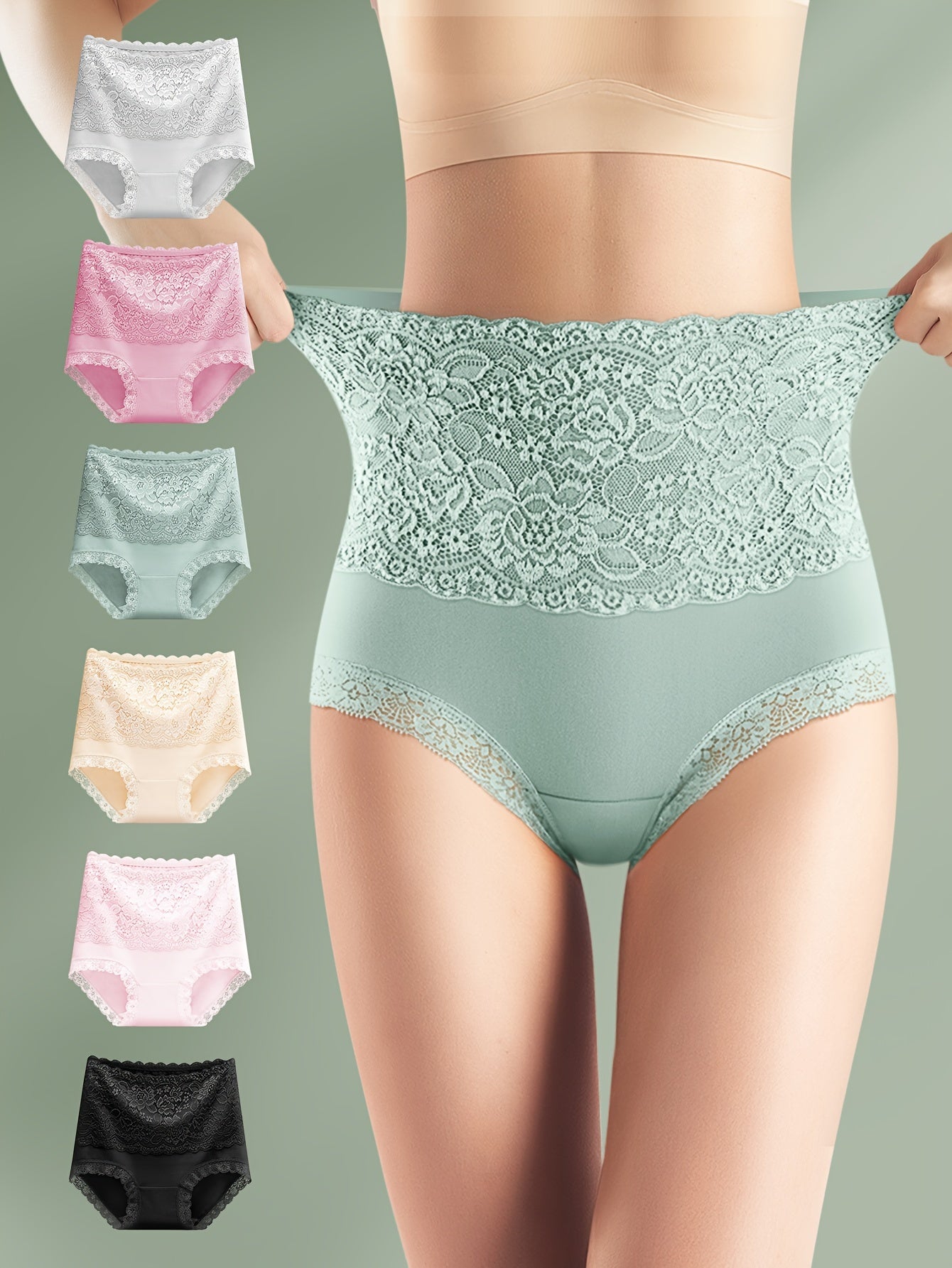 6 simple lace high waist briefs, soft and comfy panties for women's lingerie and underwear.