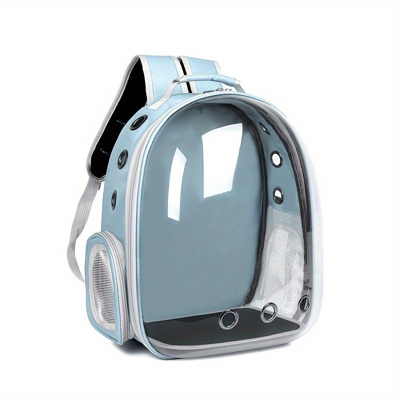 Durable transparent cat backpack with breathable design, zip closure, and double shoulder straps for large cats.