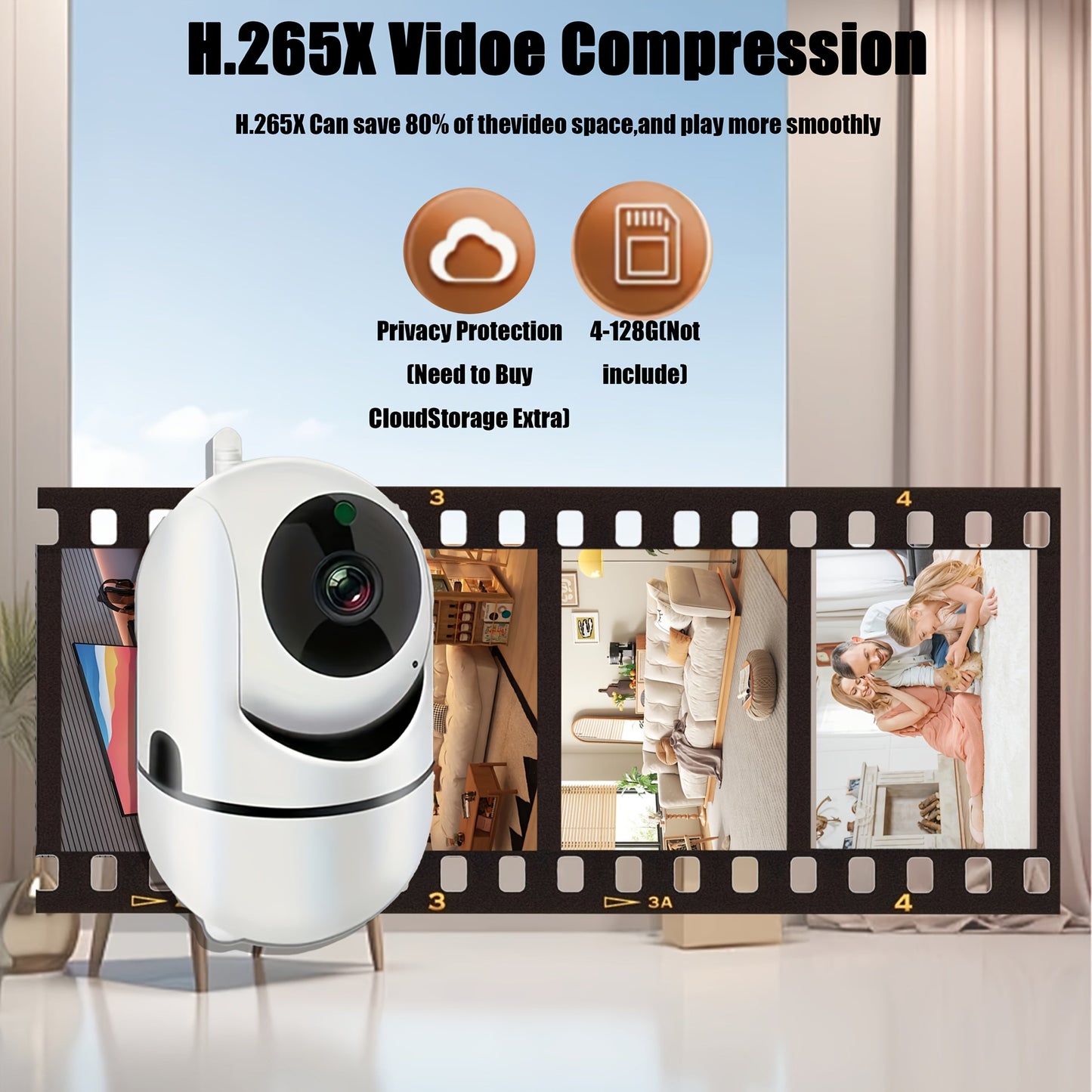 Wireless Security Camera with Night Vision & Two-Way Audio, 1080P HD - USB Powered, Simple Self-Adhesive Installation for Home Safety, Pet Monitoring. Does not Include Memory Card. Portable and Non-Waterproof for Youngsters.