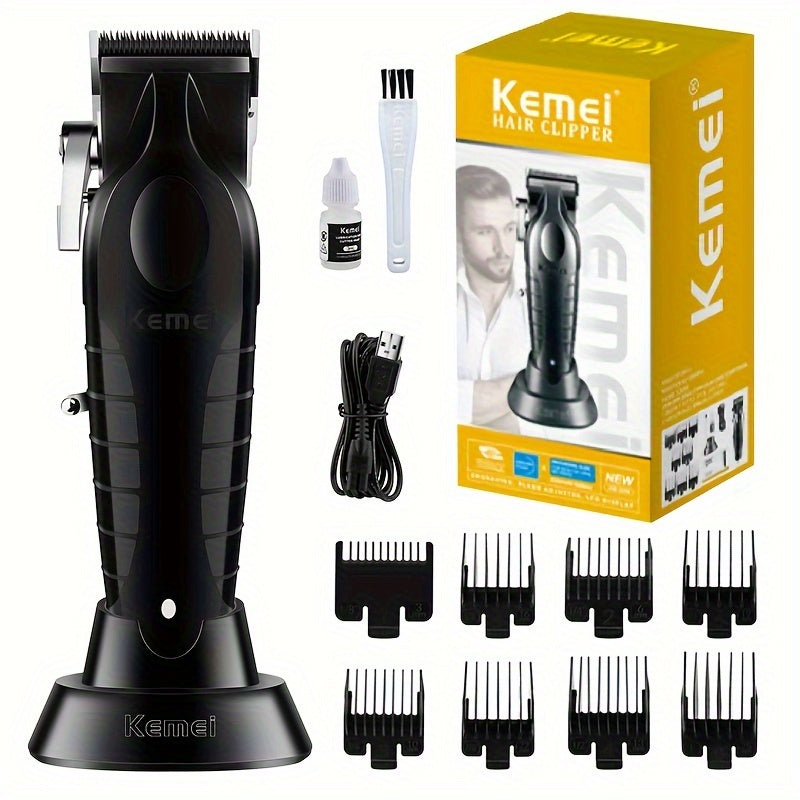 Kemei Professional Electric Hair Clipper Set in Black, Multi-piece, USB Rechargeable, Beard Trimmer, Styling Tools