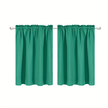 Set of 2 Waffle Weave Half Window Curtains. Waterproof Small Window Curtains for Bathroom, Ideal for Coffee Shops and Kitchens.