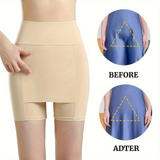 Seamless high waist shaping shorts for women with tummy control and slimming features, made of lightweight double layer ice silk.