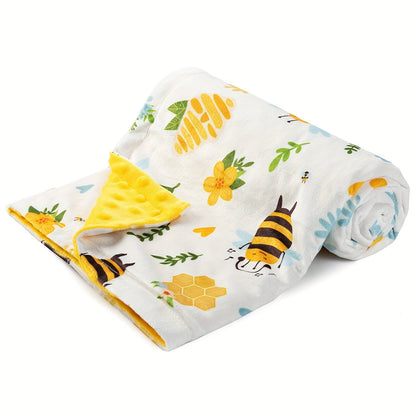 Minky Baby Blanket with Cute Print, Double-layered Micro Fleece and Silky Soft Dotted Backing, 101.6x76.2 cm