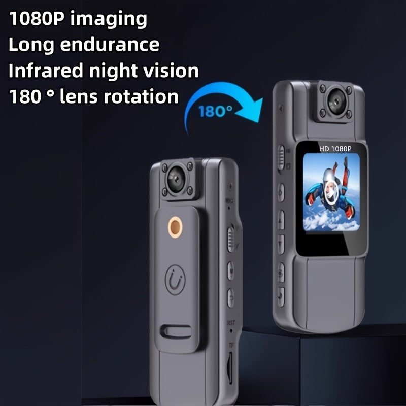 Portable 1080P Full HD Camera with Night Vision, Long-lasting Battery, and Clip for Outdoor Activities.