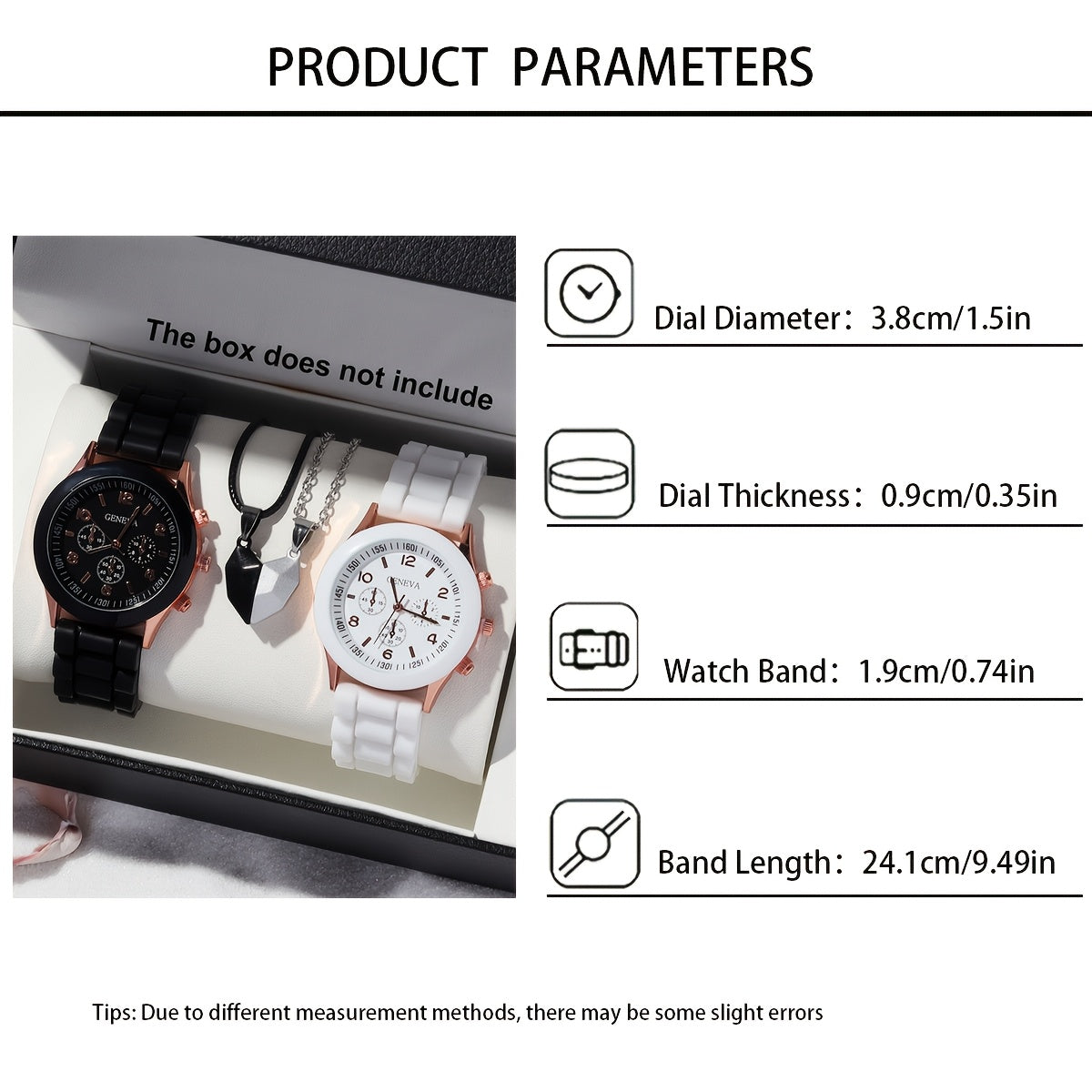 4-piece Fashion Couple Quartz Watch Set with Colorful Love Magnetic Necklace, Personalized Number Scale Round Dial and Simple Soft Strap. Ideal gift for couples, perfect for Valentine's