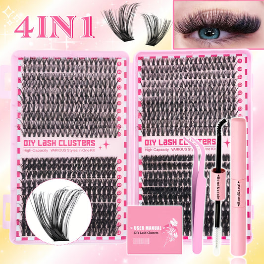 DIY Eyelash Extension Set with 800pcs single lashes in various lengths and thicknesses, perfect for beginners.