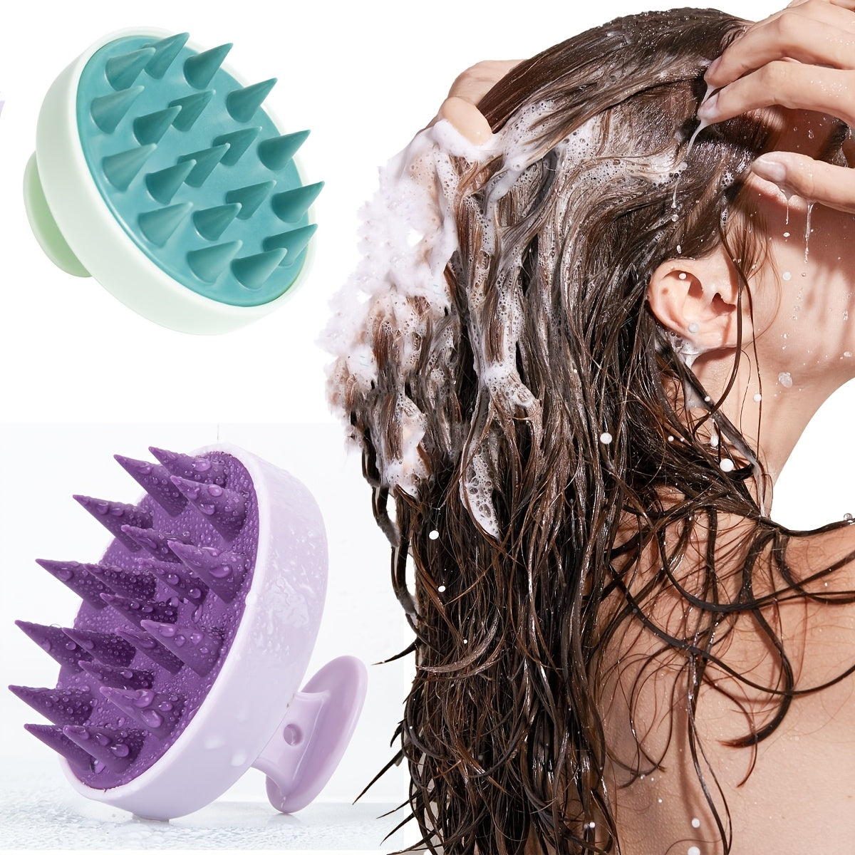 Silicone shampoo brush: Scalp and body massager, hair washing comb, shower and bath brush. No battery or fragrance.