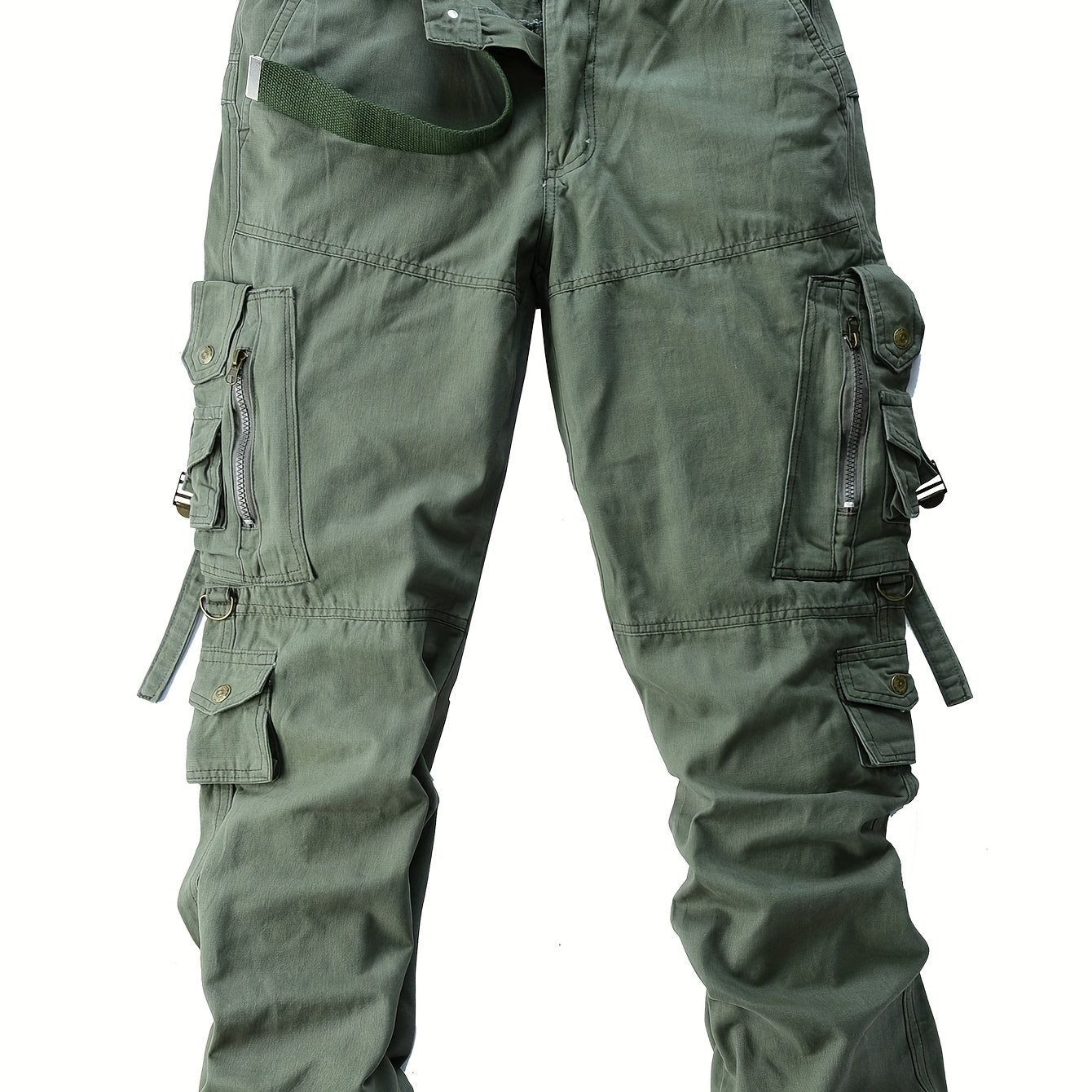 Men's vintage heavy-duty cotton cargo pants with multiple pockets, zipper fly, and loose fit for all-season work wear.