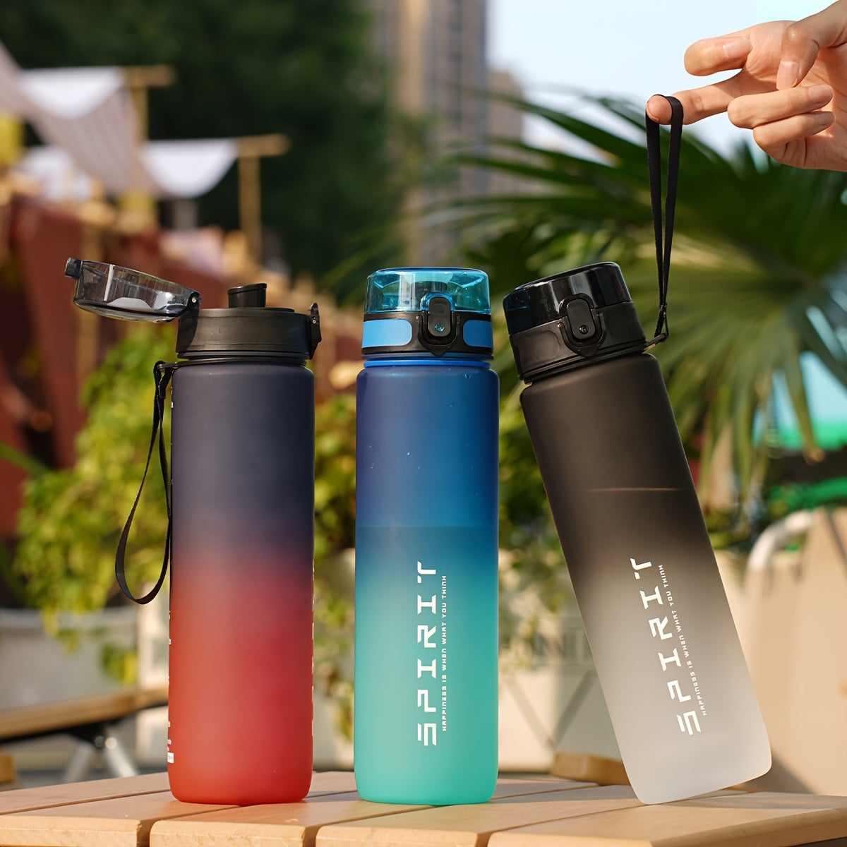 Leak-proof 34oz sports water bottle for gym, fitness, and outdoor use. Durable and portable with food-grade material (hand wash only).