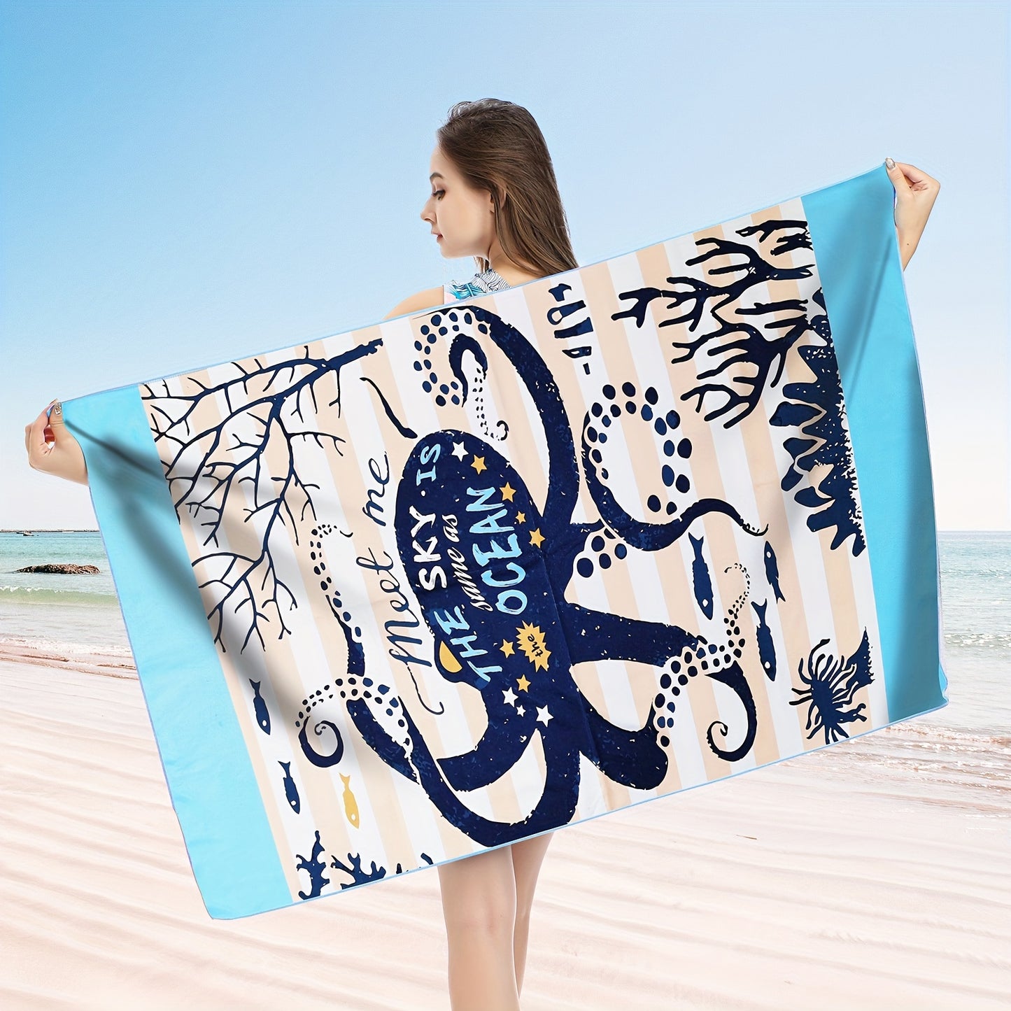 Tropical-themed microfiber beach towels (27.5”x 55”) with vibrant ocean prints. Quick-drying, soft, and absorbent. Ideal for swimming, surfing, yoga, camping, and fitness. Compact and lightweight.