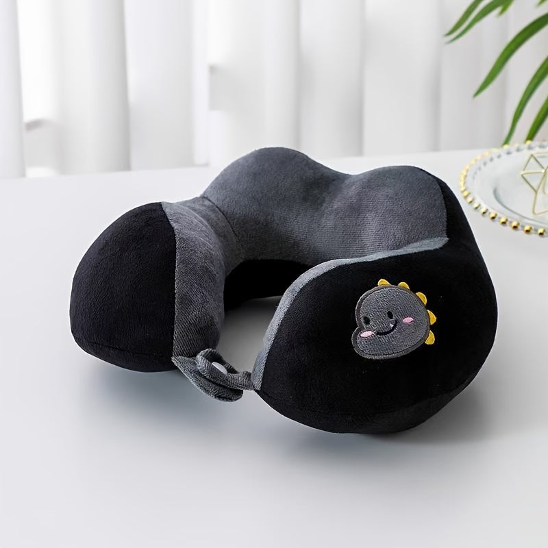 This travel pillow features a U-shaped design for neck support, with a lightweight and non-allergenic construction. The medium softness makes it comfortable for use in both home and car. The pillow has a polyester cover and polyester fiber fill, with a