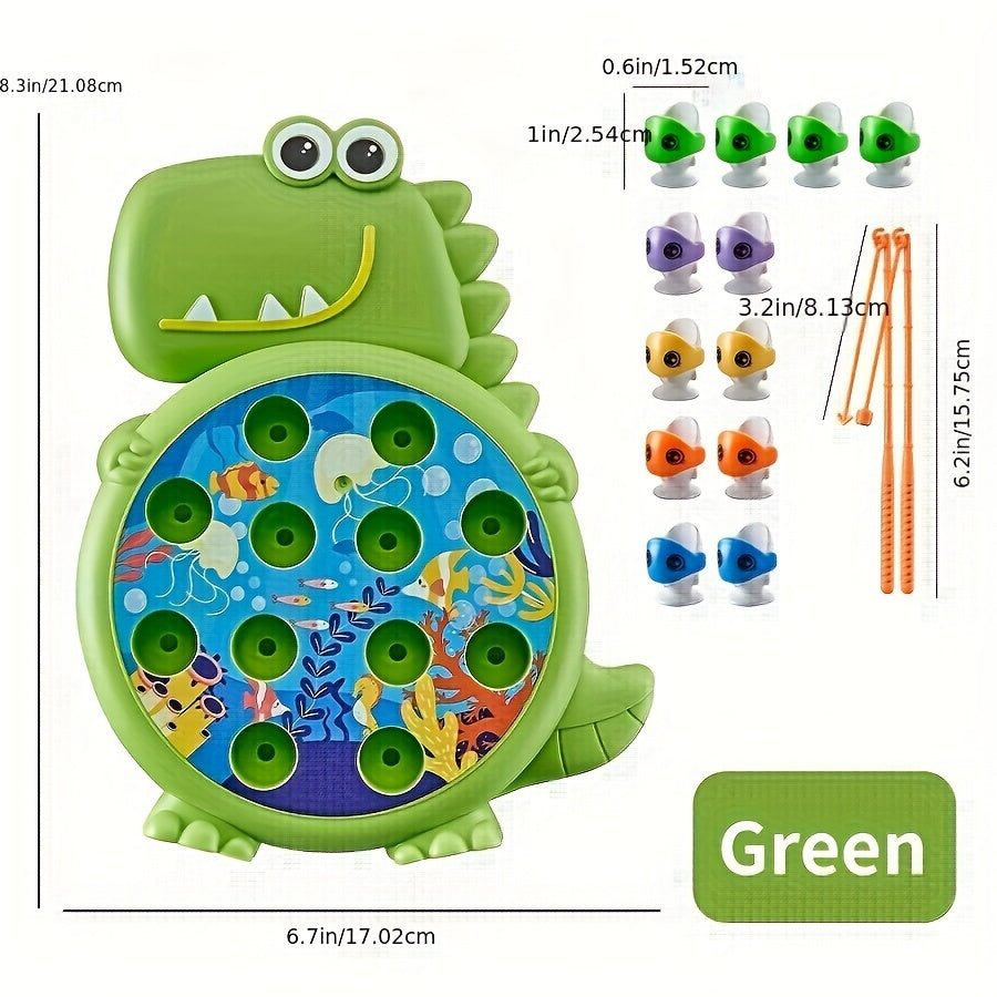 Интерактивный образовательный набор игрушек для детей: Магнитная игра в рыбалку с динозаврами в зеленом/синем цвете