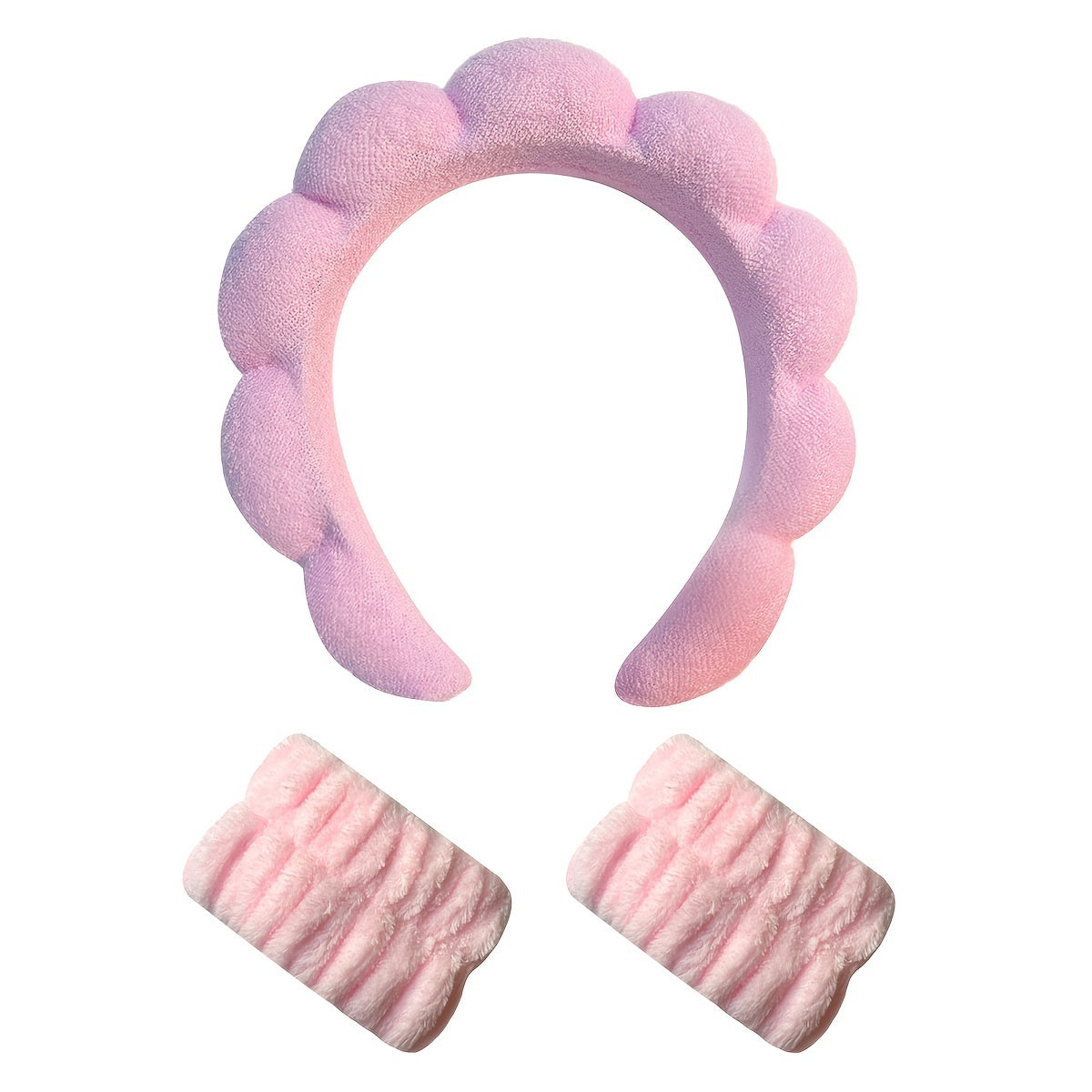 Set of three soft sponge hair hoops with wrist strap towels, perfect for skincare, face wash, and hydrotherapy headbands for women.